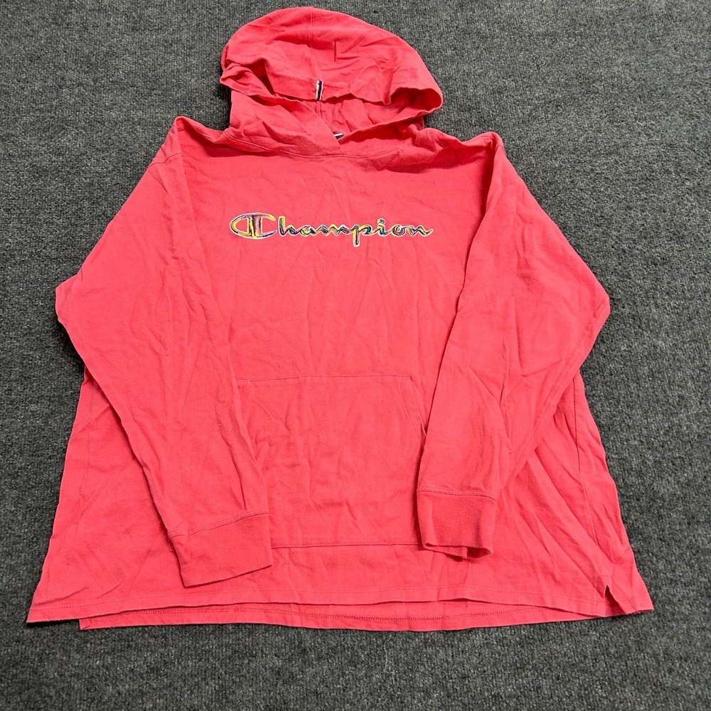 Champion Hoodie Womens Size 2XL Pink Cotton Long Sleeve Athletic Logo Sweatshirt